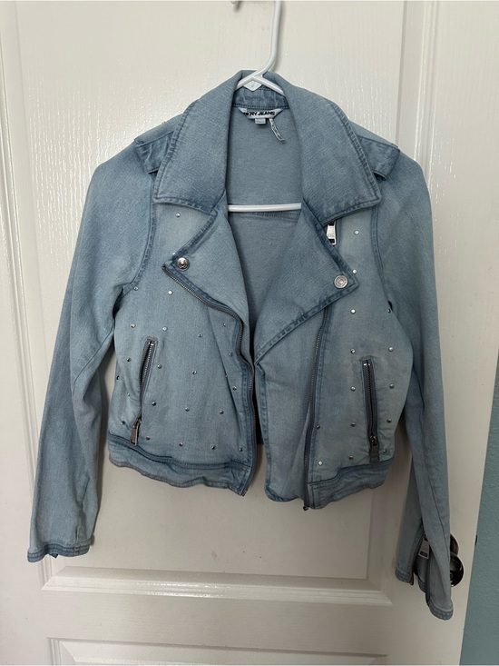 Dkny Jackets & Blazers - DKNY Light Blue Studded Denim Moto Jacket